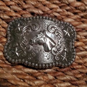 NWOT WESTERN STYLE HORSE SILVER BELT BUCKLE
